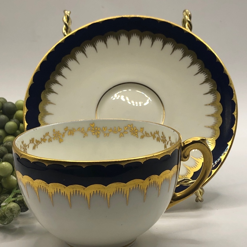 Coalport 6143 Teacup and Saucer Navy Blue and Gold